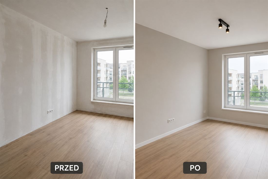 Pokój przed malowaniem i po malowaniu
